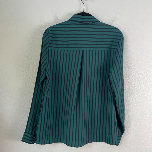 Express Portofino Shirt Womens Small Green Black Striped Button Up Blouse Top - Picture 6 of 7